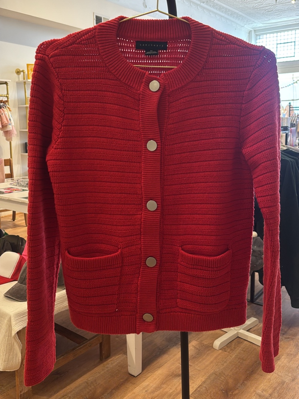 Women's Red Knit Button-Up Sanctuary Sweater Cardigan